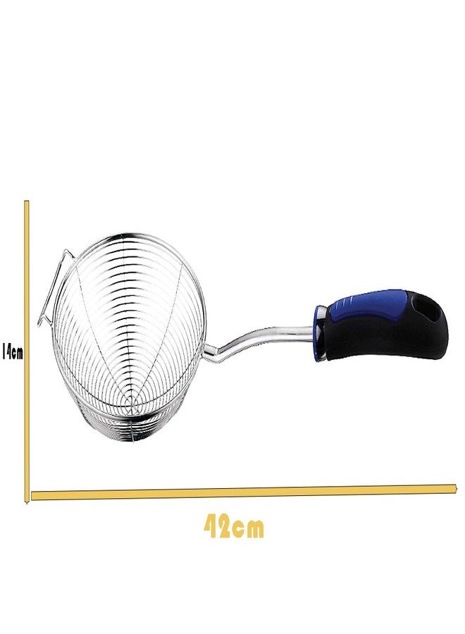 TOP TRICK Stainless Steel Deep Fry Strainer Puri Jhara Skimmer Strainer (Blue strainer-16cm) - Image 4